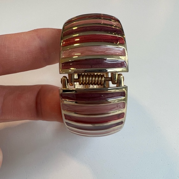 2/$15 Gold & Pink Striped Hinged Bangle Bracelet - Picture 5 of 6